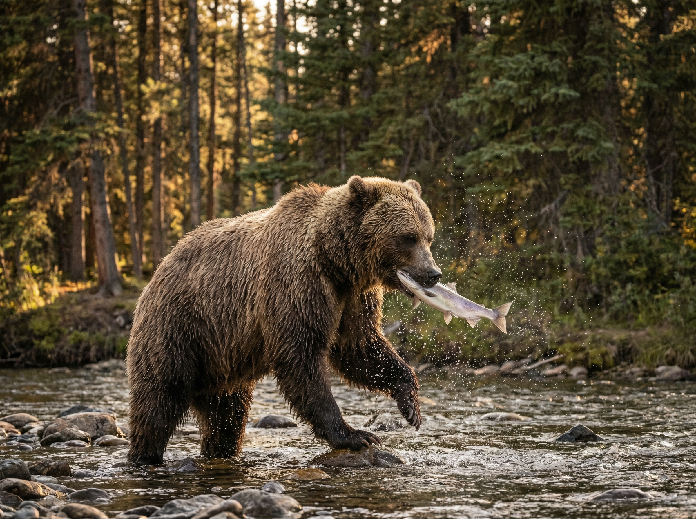 加拿大pc28 - 荒野中的灰熊捕鱼